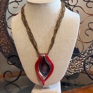 Elegant Red and Gold Pendant Necklace